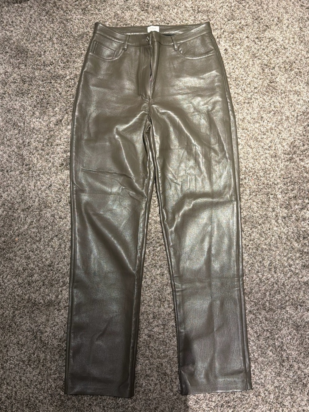 Aritzia Olive Faux-Leather straight leg Jeans